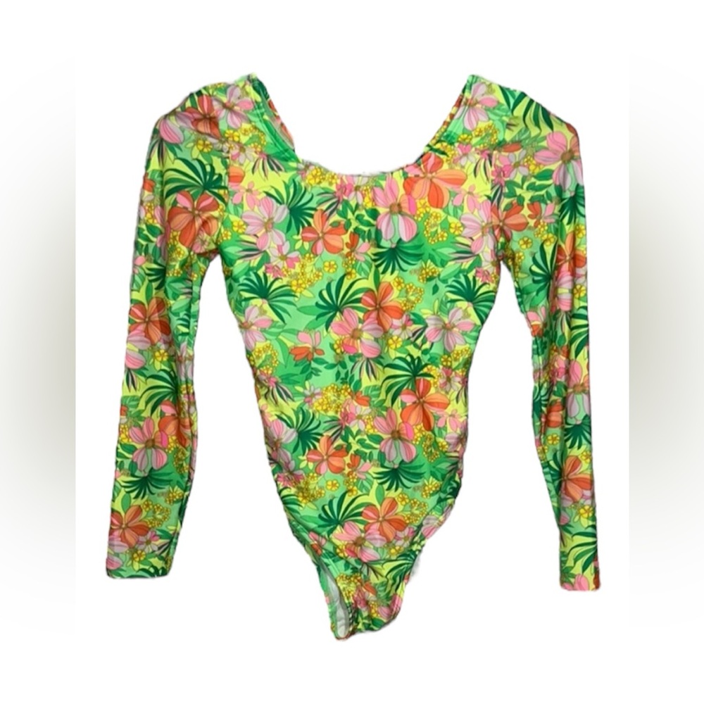 Girls Art Class UPF 50+ One Piece Long Sleeve Colorful Floral Swimsuit L (10-12)